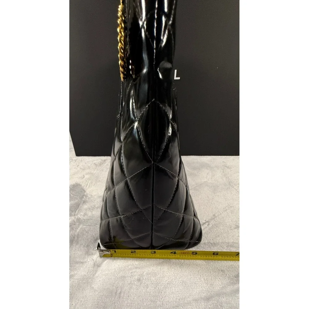 Chanel Black Patent Leather Quilted CC 24k Charm Tote Bag w/‎ Poshmark COA